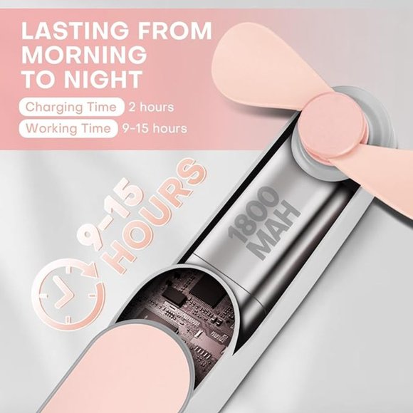 Pink Handheld Mini Fan, Travel Mini Fan Rechargeable [9-15 Working Hours] - Picture 2 of 5